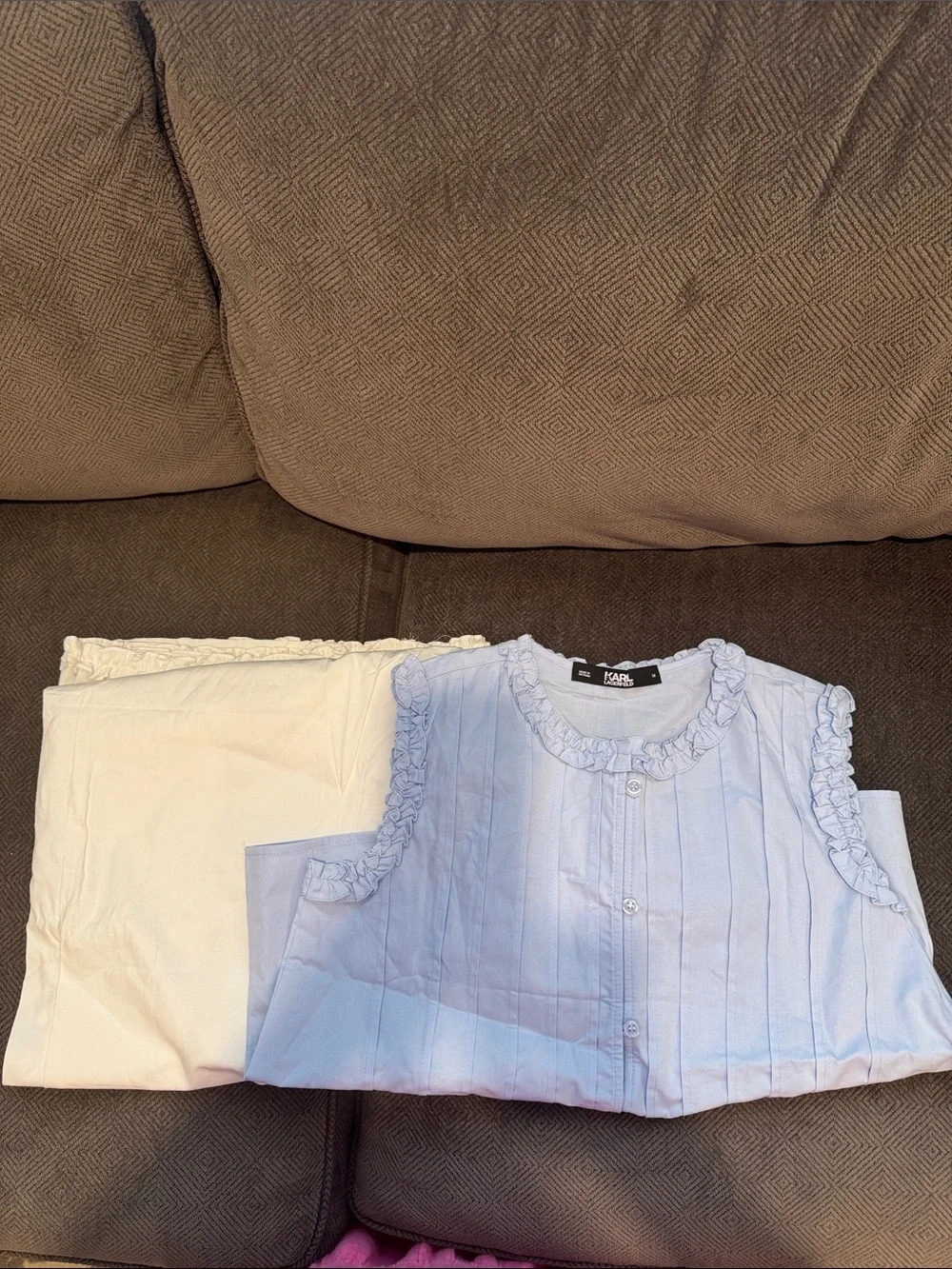 Karl Lagerfeld Light Blue Ruffled Sleeveless Top ( come with sets)